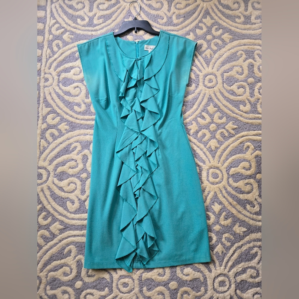 Olivia Matthews Short Sleeve Teal Ruffle Dress - 8p